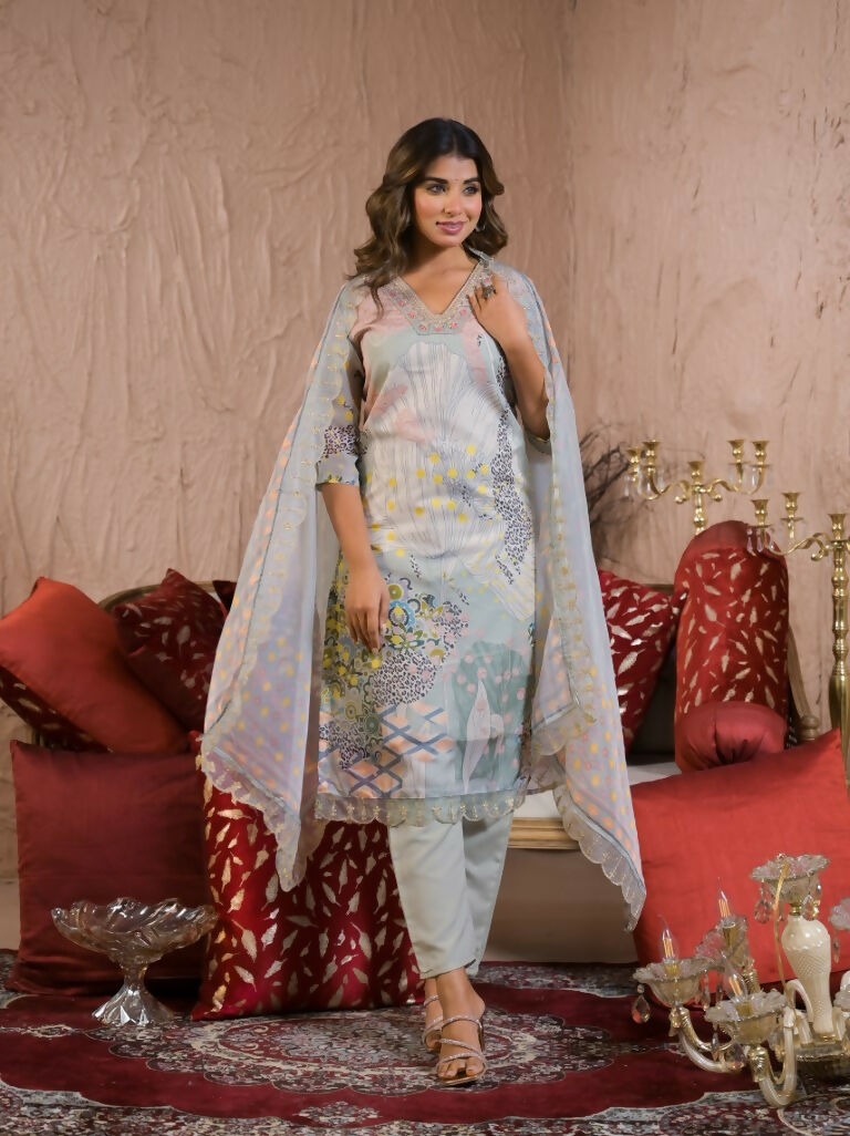 Ethnic Festive Wear Organza Pista Stitched Suit With Dupatta - Tanisha | Swadesiicart