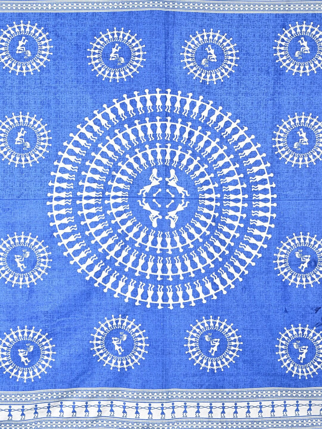 Urban Magic Blue Ethnic Motifs Printed Cotton 104 TC Queen Bedsheet With 2 Pillow Covers - Swadesiicart