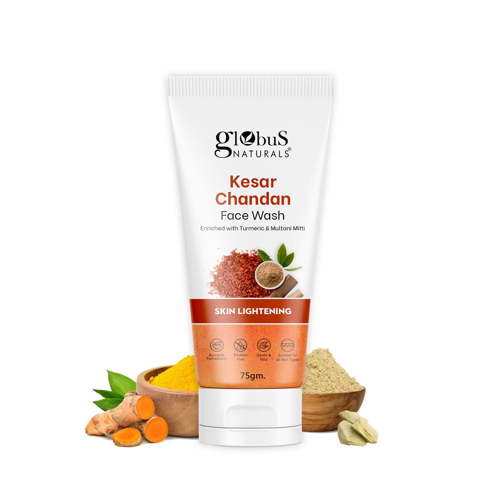 Globus Naturals Kesar Chandan Skin Lightening & Tan Removal Face wash, Suitable For All Skin Types | Swadesiicart