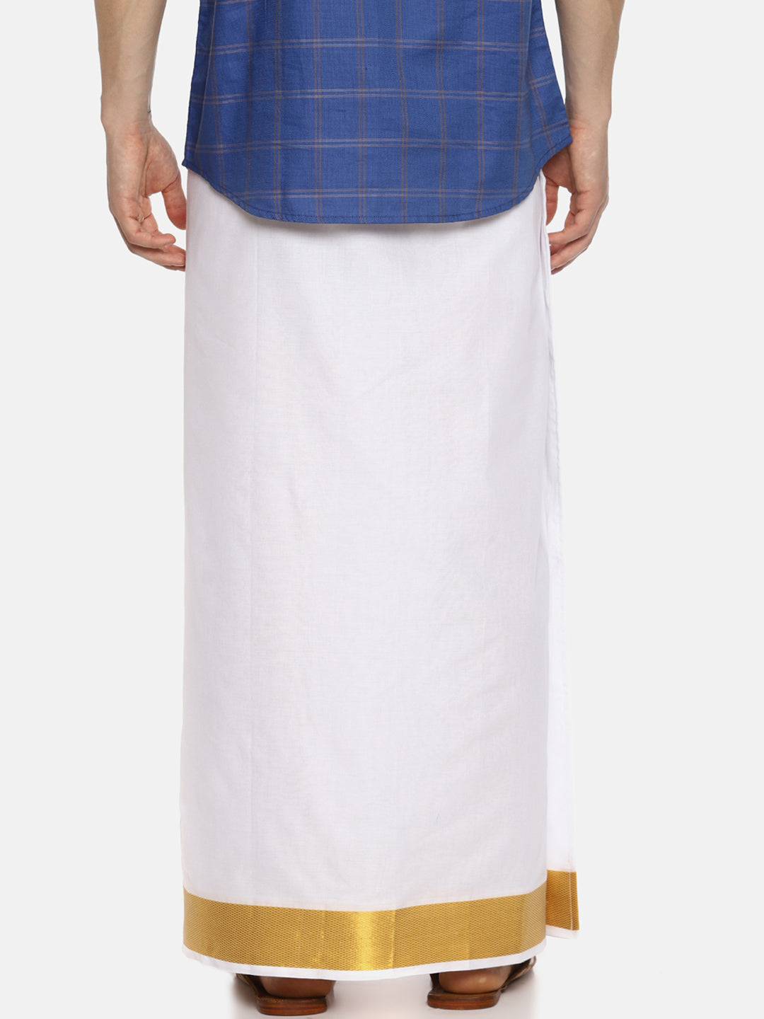 Sethukrishna White Solid Double Layer Readymade Dhoti For Men | Swadesiicart