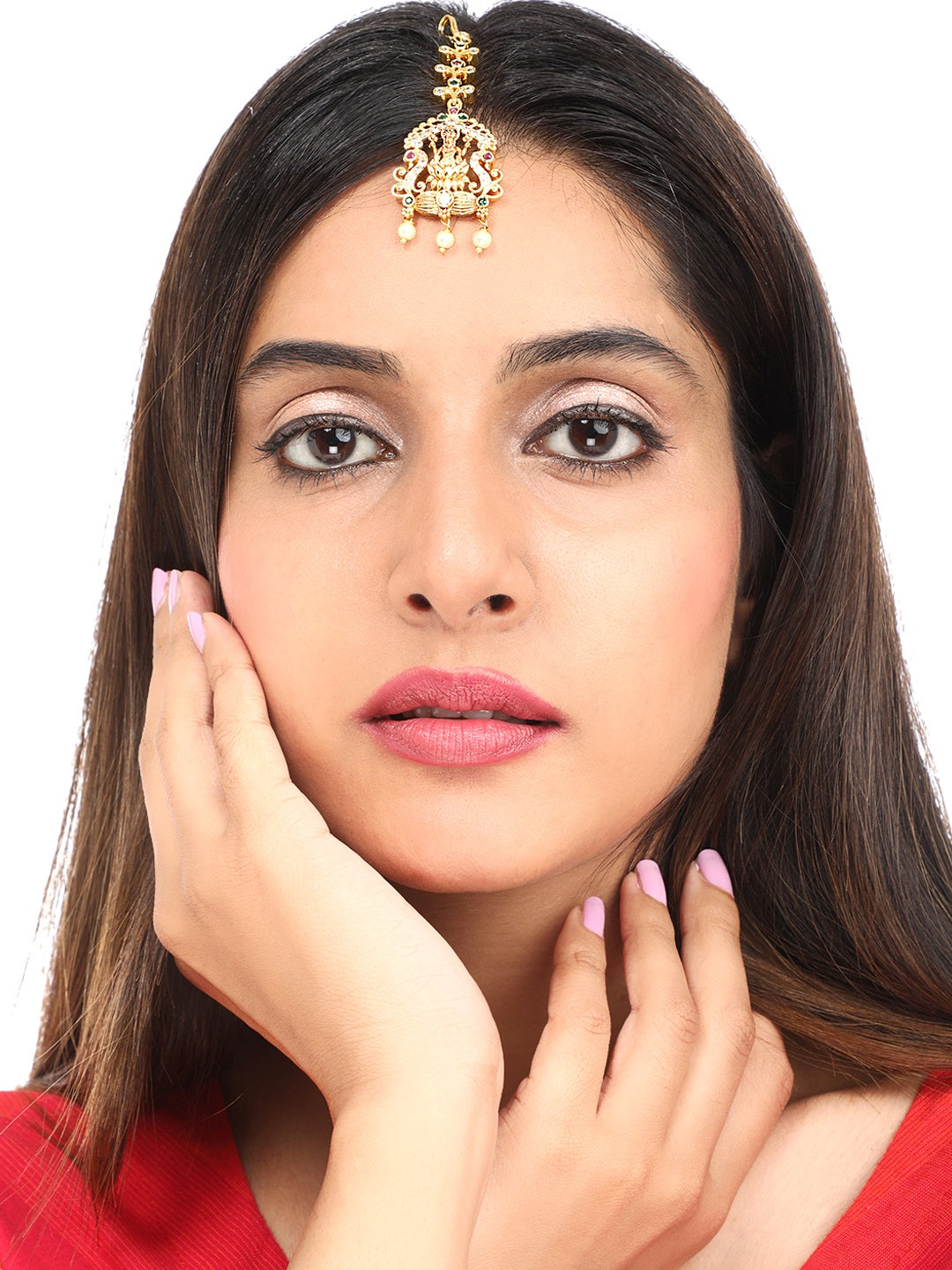 Yellow Chimes Women Gold-Polished White & Red Ad Studded Handcrafted Maang Tikka | Swadesiicart