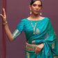 Mitera Teal & Gold-Toned Bagh Pure Silk Banarasi Saree | Swadesiicart