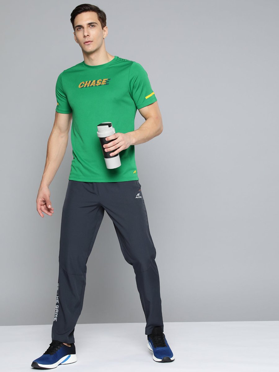 Alcis Men Green & Yellow Typography Printed Slim Fit Running T-shirt | Swadesiicart