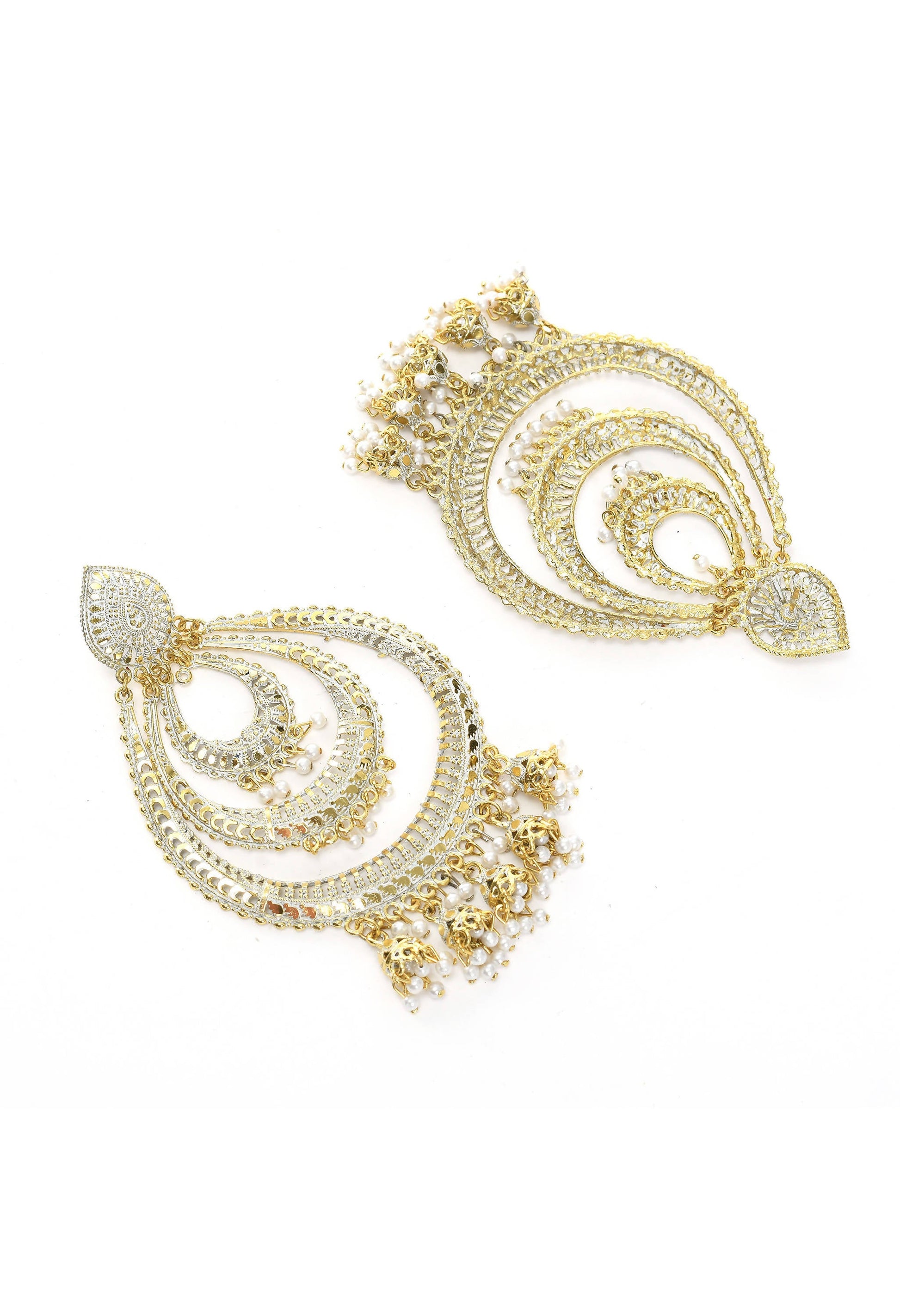 Mominos Fashion Johar Kamal Triple Circle White With Red Golden Big Size Earrings - Swadesiicart