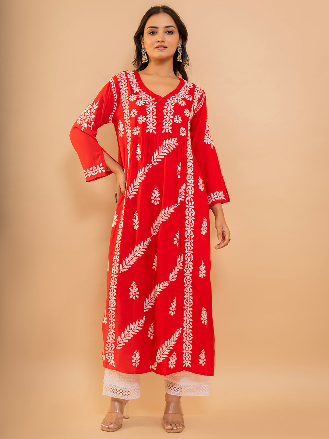 HOUSE OF KARI Cotton Floral Embroidered Chikankari Kurta | Swadesiicart
