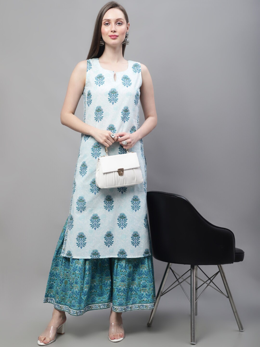 Kalini Ethnic Motifs Printed Regular Pure Cotton Kurta with Sharara | Swadesiicart