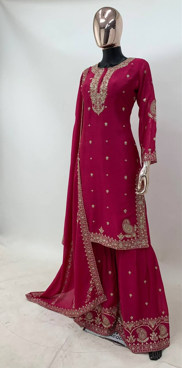 Lorenvalley Fashion Pink Chinon Embroidery With Sequince Work Salwar Kameez Stitched | Swadesiicart