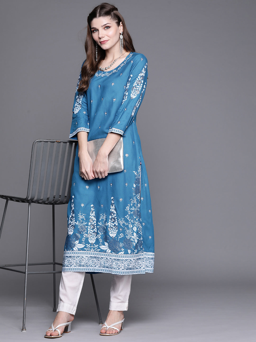 Biba Women Blue & White Ethnic Motifs Printed Assorted Kurta - Swadesiicart