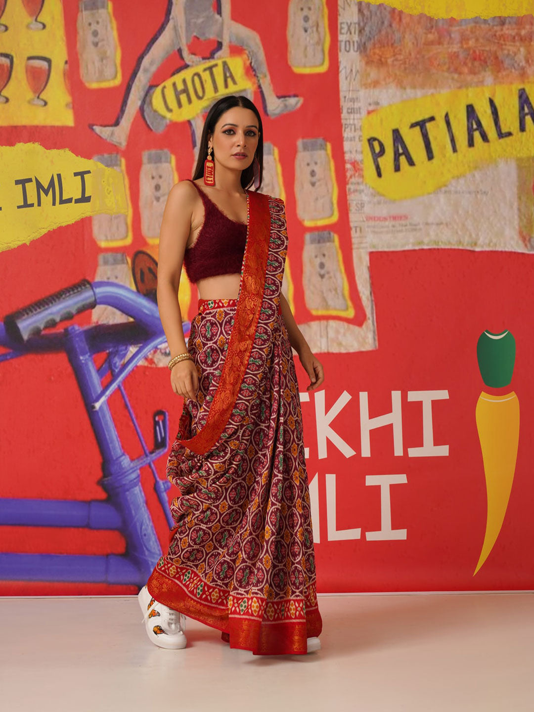 Tikhi Imli Ethnic Motifs Printed Cotton Ready to Wear Saree | Swadesiicart
