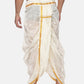 Sethukrishna Men Cream-Coloured & Golden Solid Silk Dhoti | Swadesiicart