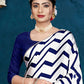 Blue Japan Satin Stripe Printed Saree With Unstitched Blouse Piece - Laavanya