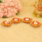 Tied Ribbons Set Of 4 Yellow & Red Printed Terracotta Diyas | Swadesiicart