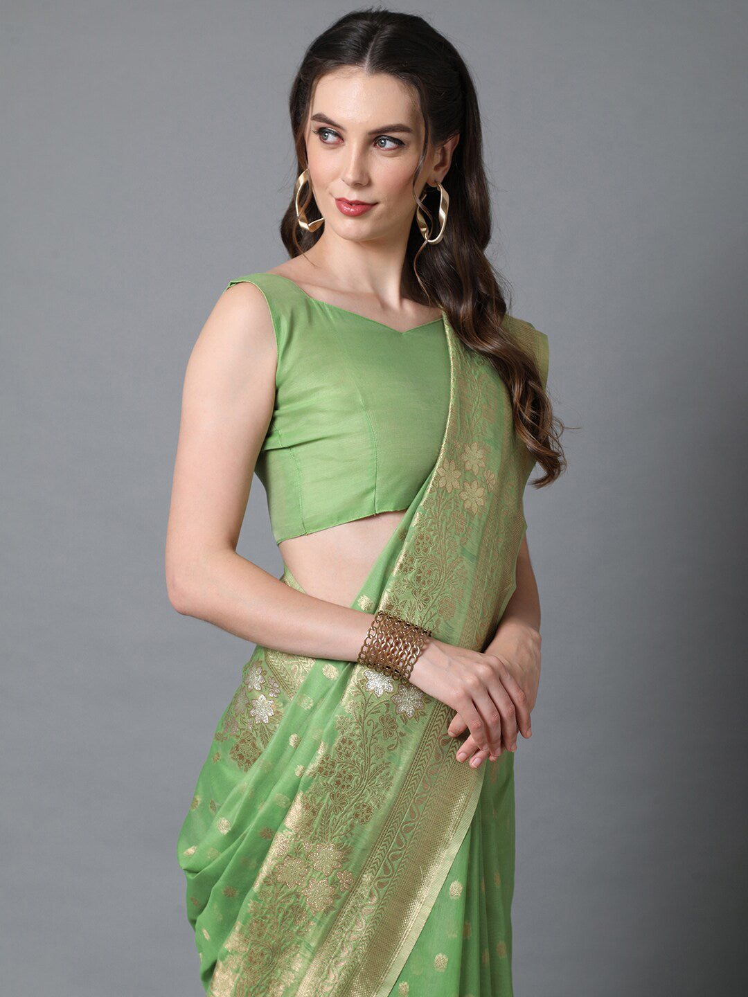 Mitera Green Silk Blend Ethnic Motifs Woven Designed Banarasi Saree | Swadesiicart