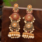 Shoshaa Maroon & Green Gold-Polished Contemporary Jhumkas Earrings | Swadesiicart