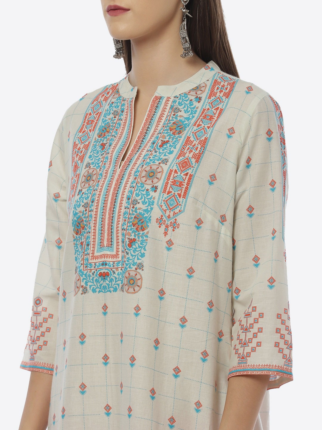 Biba Women Beige Ethnic Printed Regular Kurta - Swadesiicart