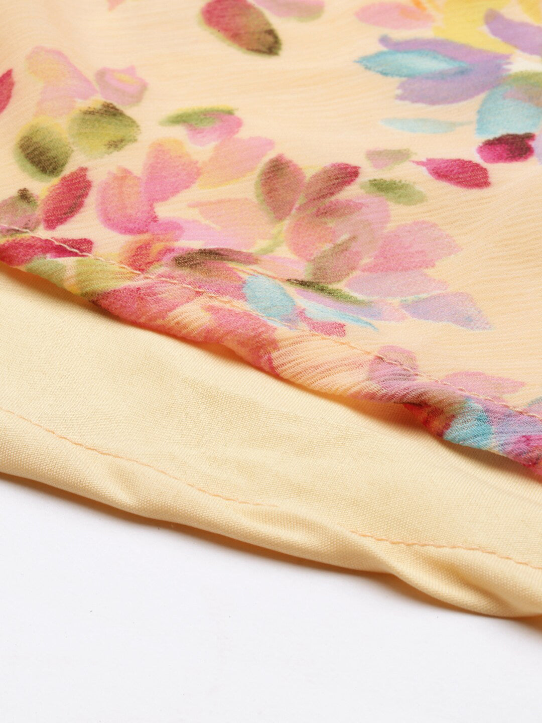Souchii Peach-Coloured Floral Layered Chiffon Beautiful A-Line Midi Dress - Swadesiicart