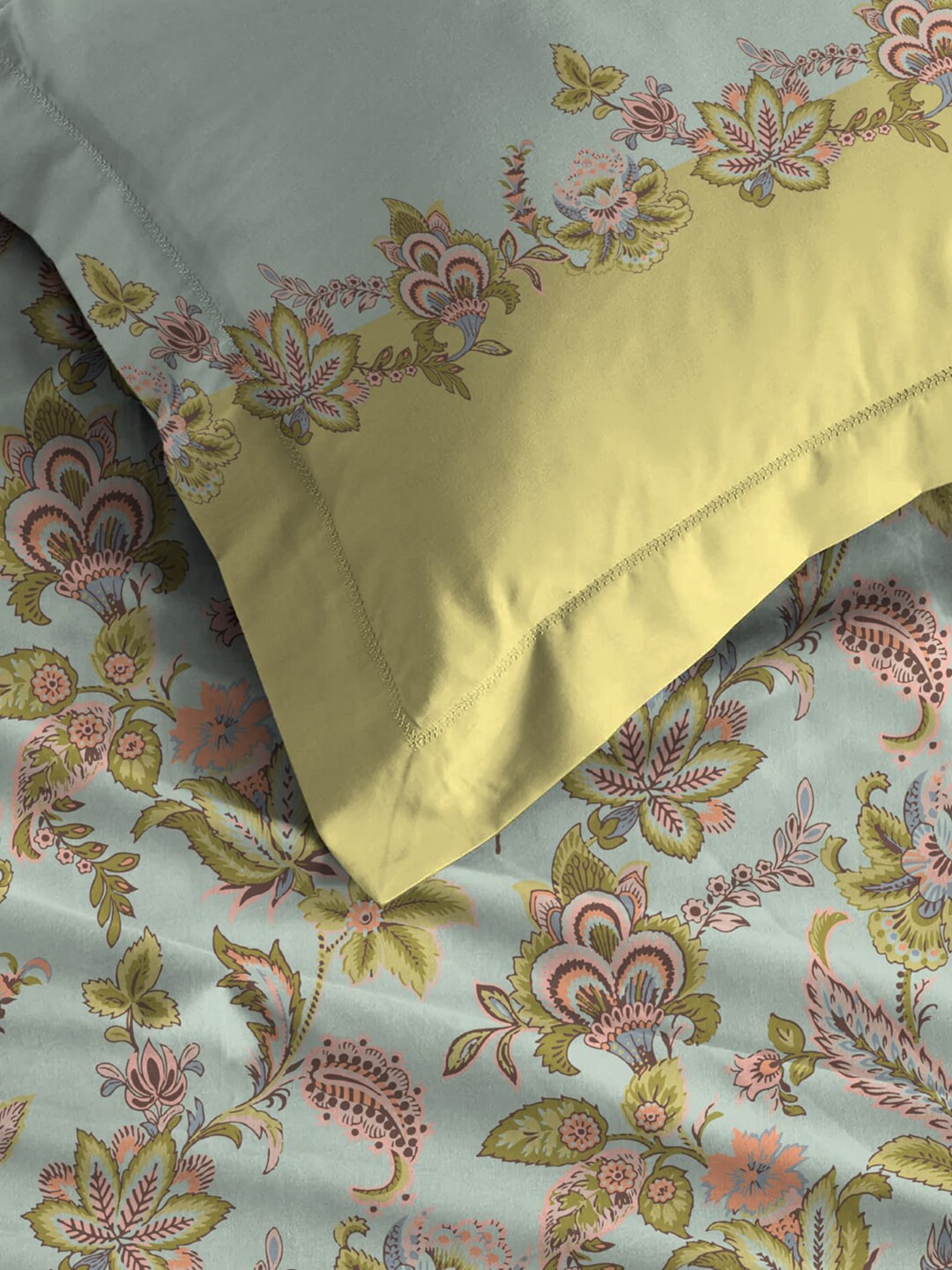 MYTRIDENT Blue White Floral Pure Cotton 144 TC Queen Bedsheet With 2 Pillow Covers - Swadesiicart