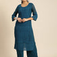 Sangria Women Teal Blue Ethnic Motifs Chikankari Kurta with Palazzos | Swadesiicart