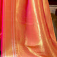 Mitera Peach-Coloured & Golden Floral Zari Silk Blend Banarasi Saree | Swadesiicart