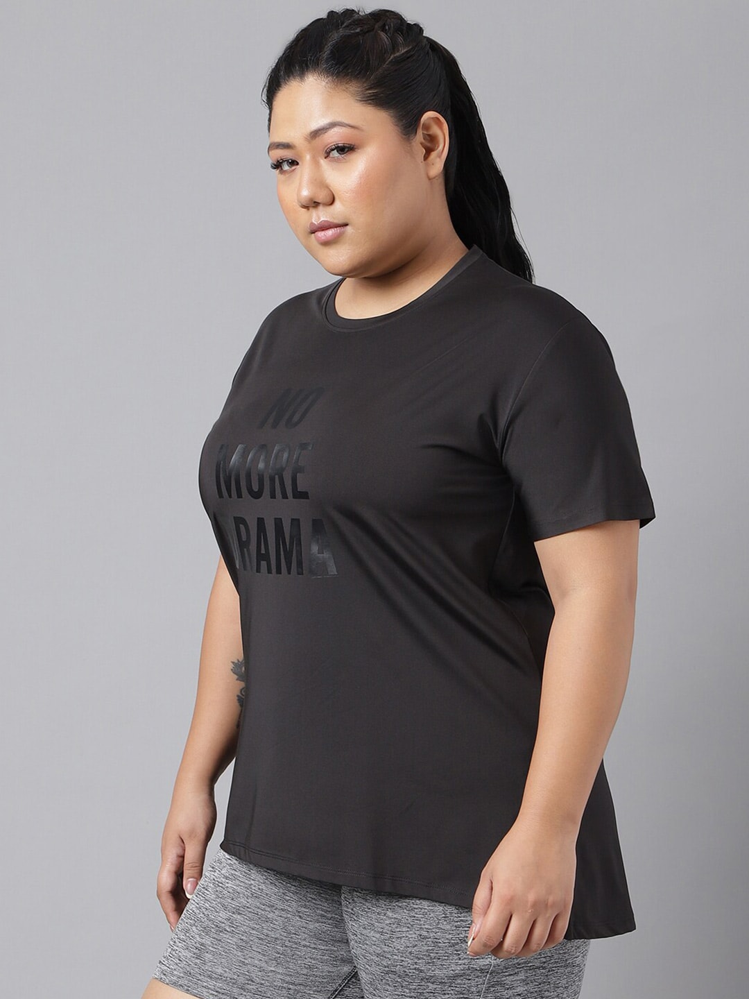 MKH Plus Size Typography Printed Dri-FIT Relaxed Fit Drop-Shoulder Sleeves Gym T-shirt - Swadesiicart