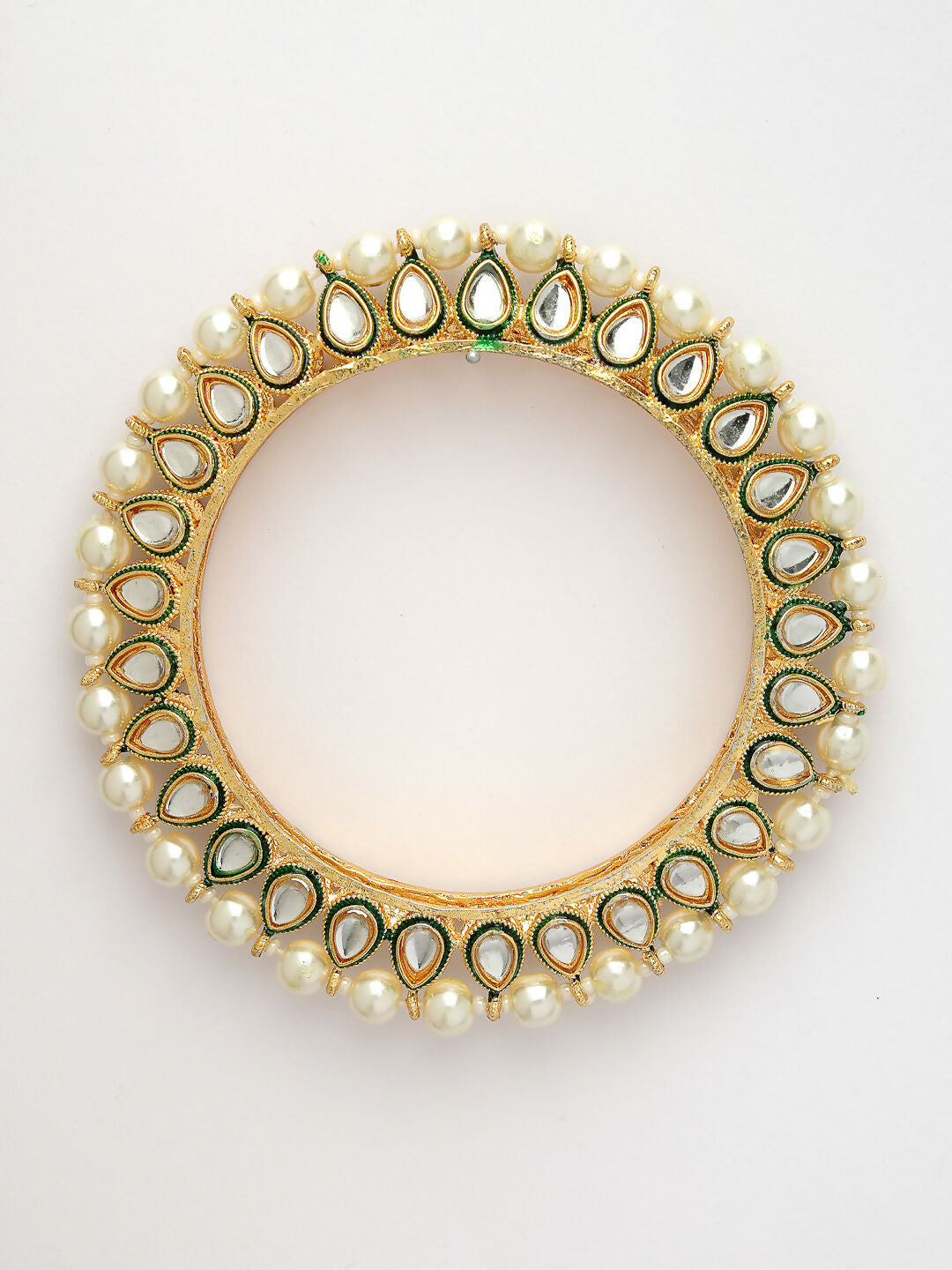 NVR Women's Set Of 2 Gold-Polished Kundan-Studded & Pearls-Beaded Bangles - Swadesiicart