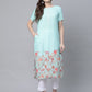 Ahalyaa Women Sky Blue Rayon Printed Kurta Pant Set | Swadesiicart