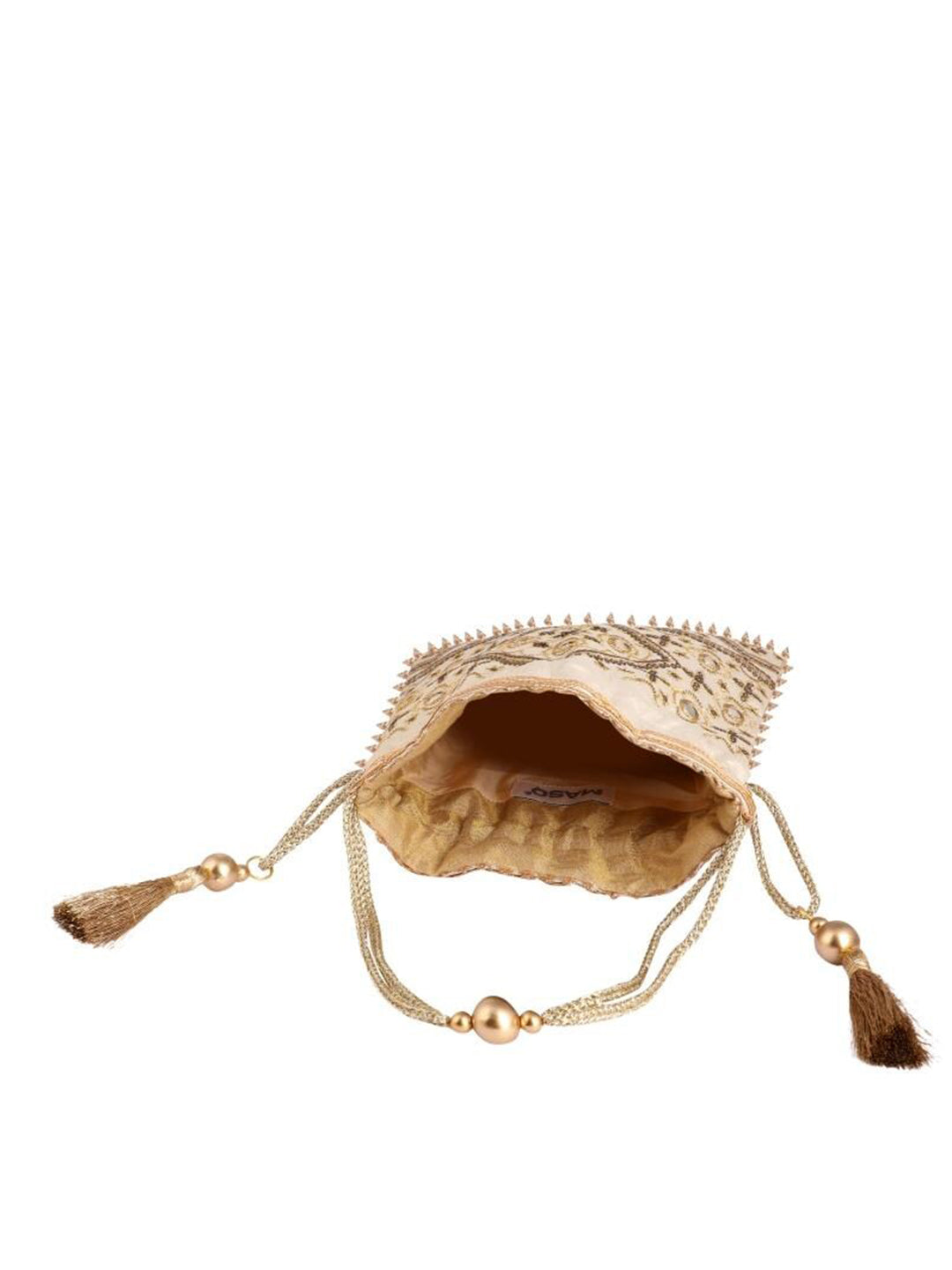 Masq Beige Embellished Embroidered Potli Clutch - Swadesiicart
