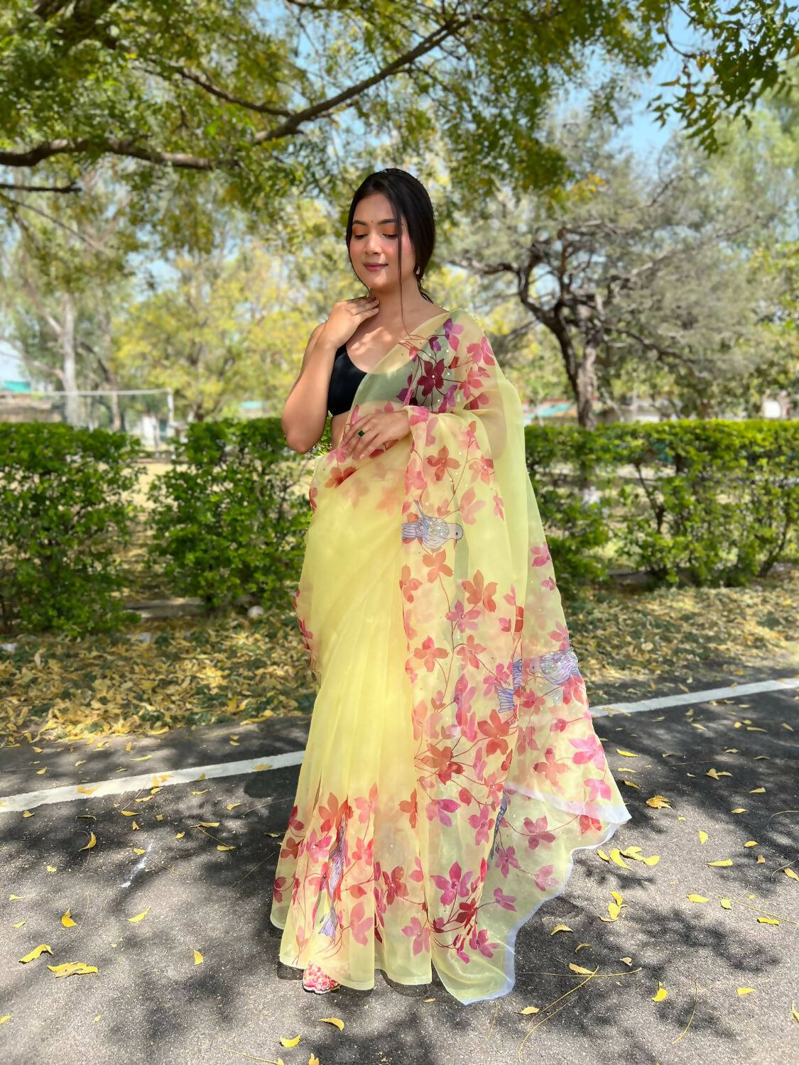 Vamsee Yellow Organza Saree - Swadesiicart