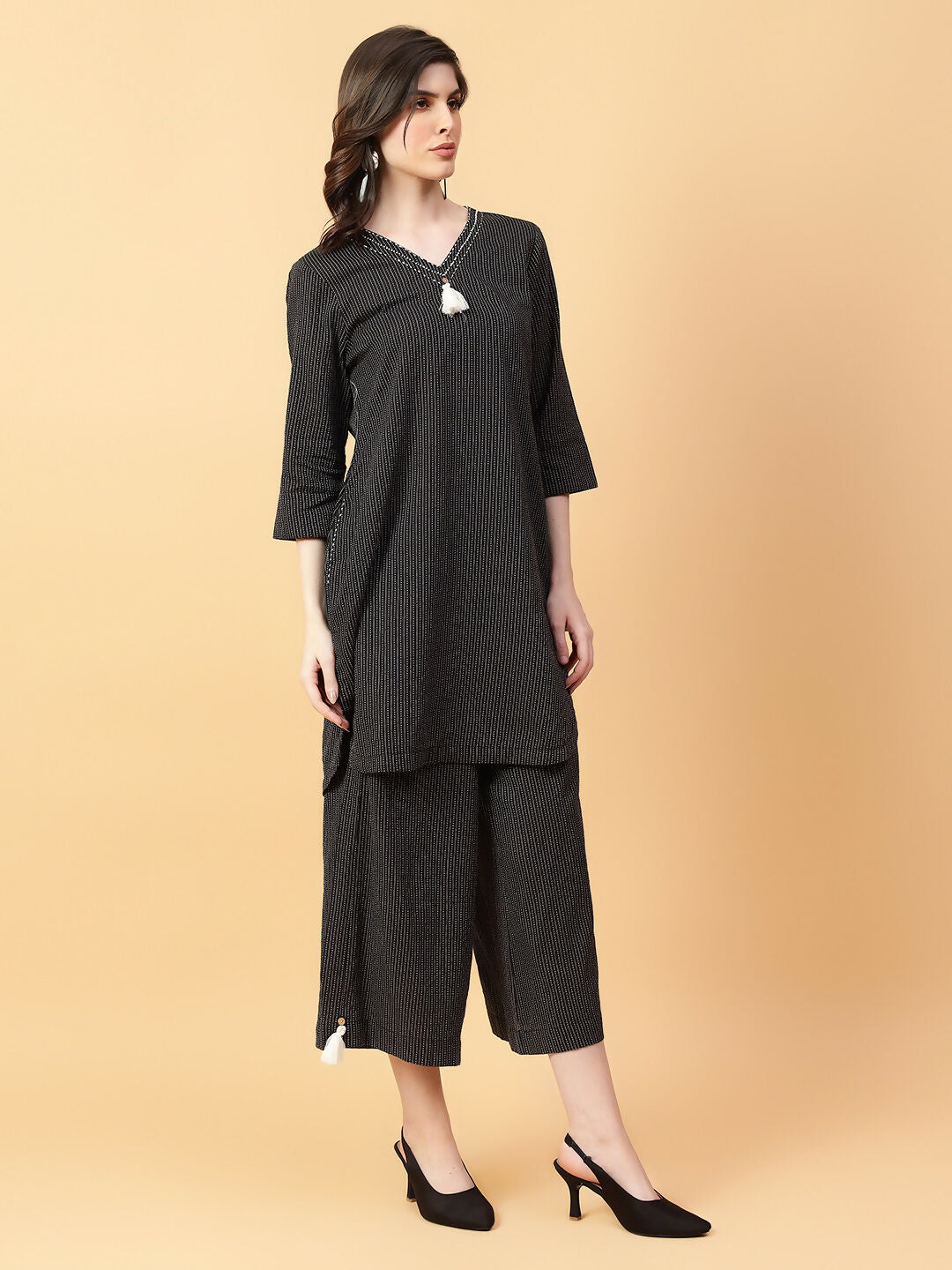 Joban Fashion Black Cotton Khatha & Hand Work Co-ord Set - Swadesiicart