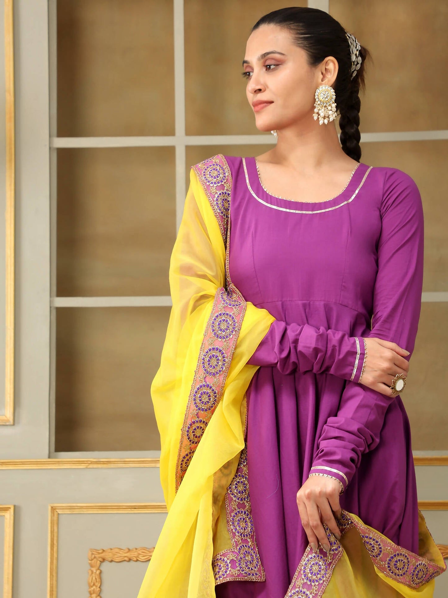Pomcha Jaipur Purple Saadgi Bagni Lace Anarkali Set | Swadesiicart