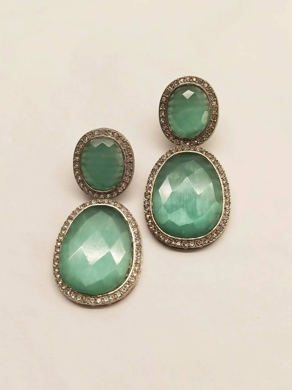 Smart Dangler Earringss With Rhino Stone Border Mint Green Earrings For Women and Girls By House of Ree - House of Ree