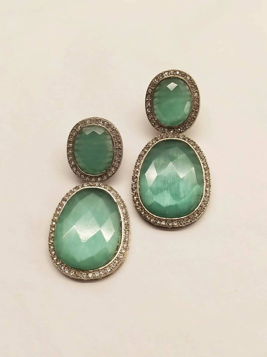 Smart Dangler Earringss With Rhino Stone Border Mint Green Earrings For Women and Girls By House of Ree - House of Ree