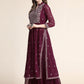 Kalini Women Burgundy Floral Yoke Design Empire Silk Georgette Kurta with Sharara | Swadesiicart