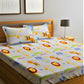 Home Sizzler White & Orange Cartoon Characters 210 TC Bedsheet with Pillow Covers - Swadesiicart
