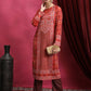 Vishudh Red Ethnic Motifs Printed Neck Straight Kurta - Swadesiicart