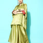 InWeave Women's Olive Red Brocade Satin Boho Kurta Palazzo Set - Swadesiicart