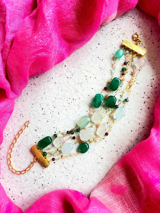 Joban Fashion Green Brass Colourful Zade Stones Trendy Bracelet | Swadesiicart