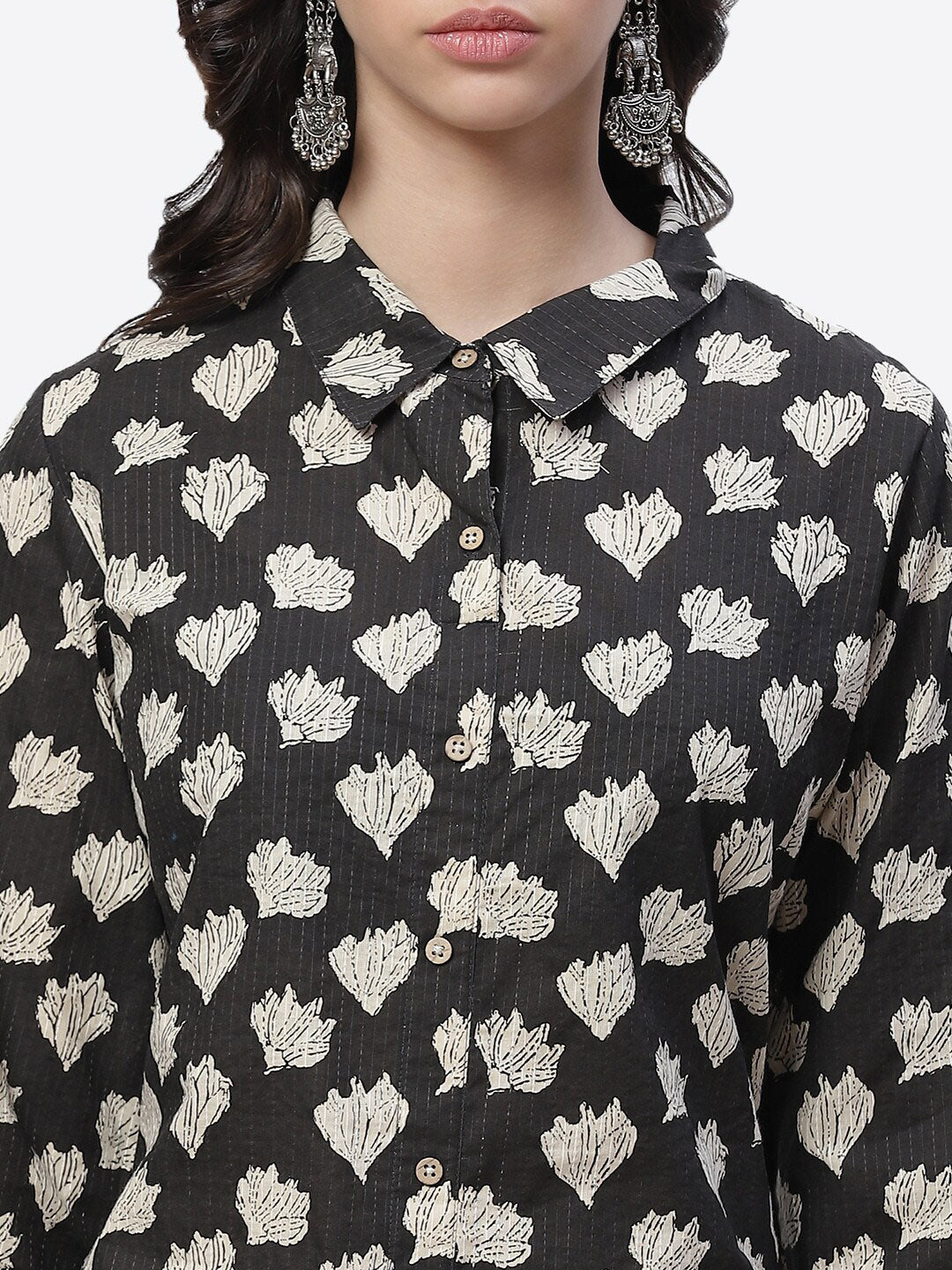 Biba Women Black and White Ethnic Motifs Print Straight Kurta - Swadesiicart
