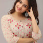 Kalini Women Cream-Coloured Embroidered High Slit Mirror Work Pure Cotton Kurti with Sharara | Swadesiicart