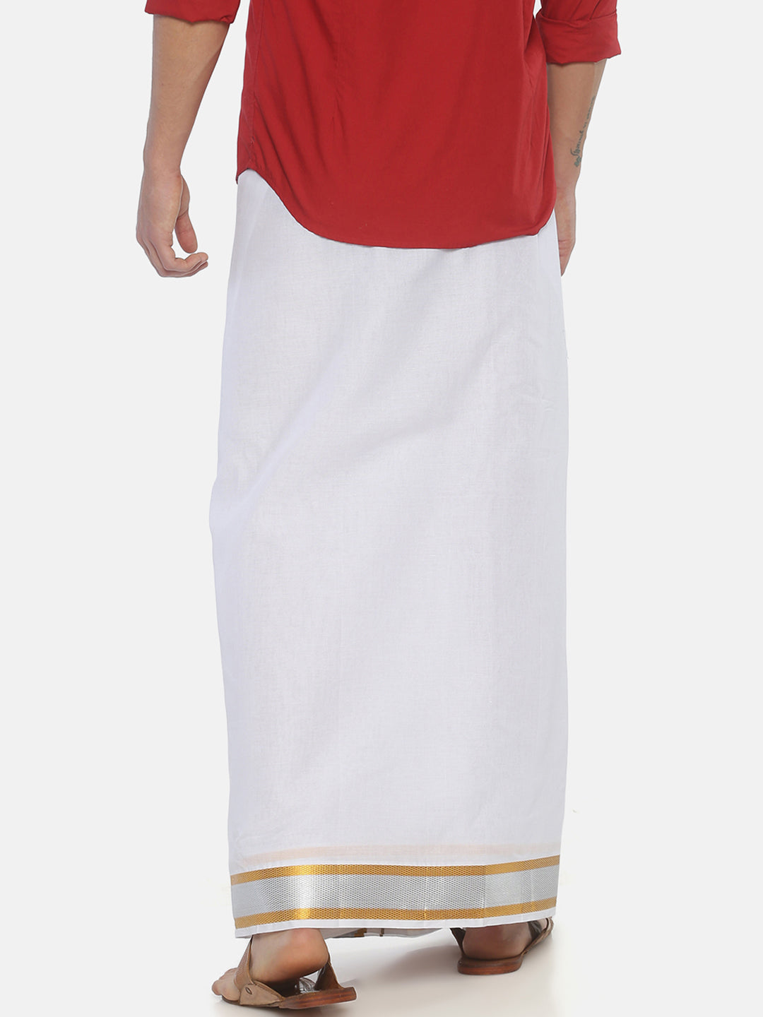 Sethukrishna Men White Solid Double Layer Readymade Pocket Dhoti | Swadesiicart