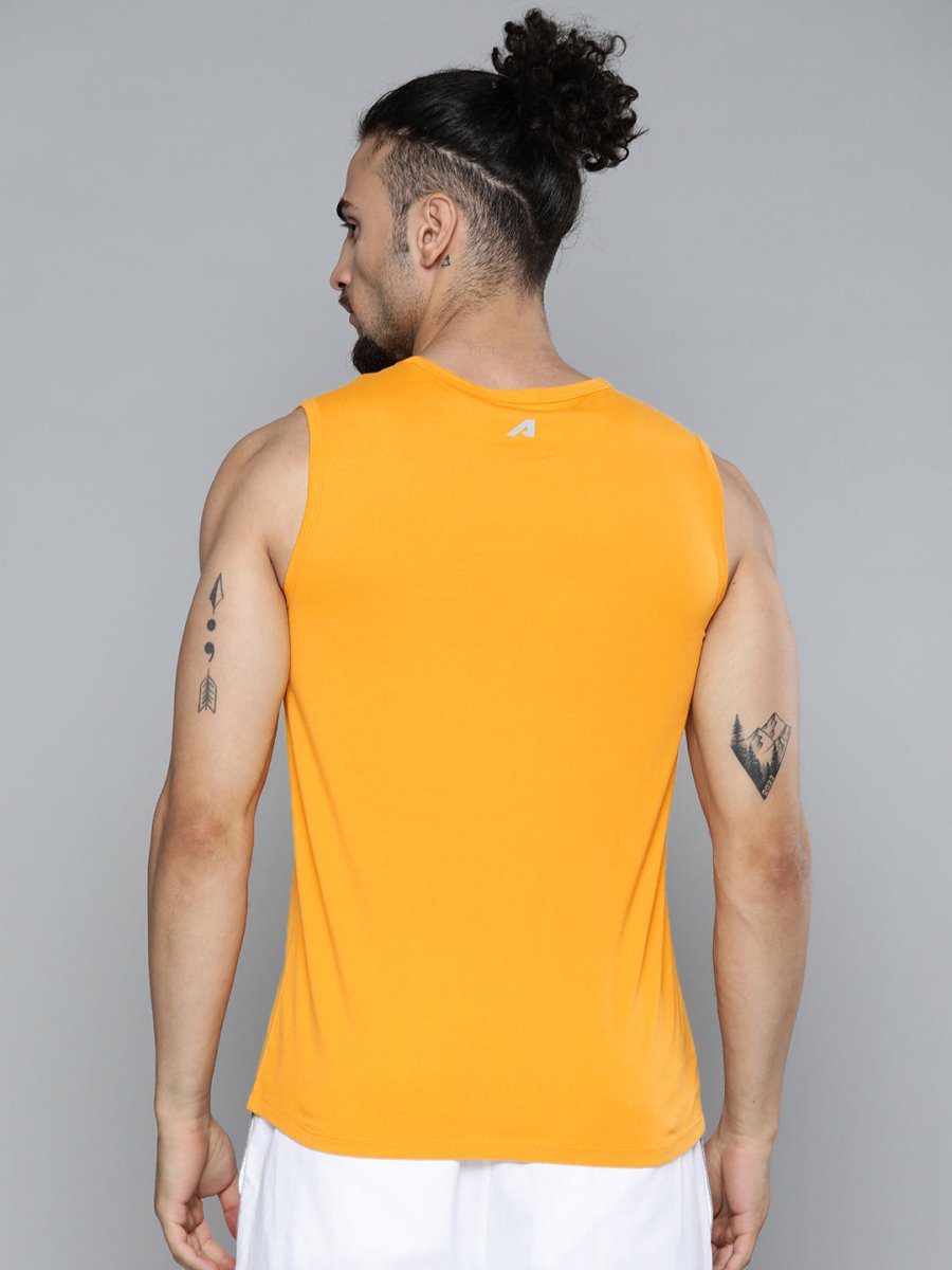 Alcis Men Mustard Yellow Typography Printed Slim Fit Gym T-shirt | Swadesiicart