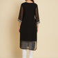 HERE&NOW Black & White Ethnic Motifs Chikankari Embroidered Georgette Kurta | Swadesiicart