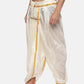Sethukrishna Men Cream-Coloured & Golden Solid Silk Dhoti | Swadesiicart