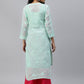 ADA Women Sea Green Chikankari Hand Embroidered Straight Kota Handloom Kurta With Matching Slip | Swadesiicart