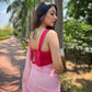 Vamsee Red-Garden Pink Organza Saree - Swadesiicart