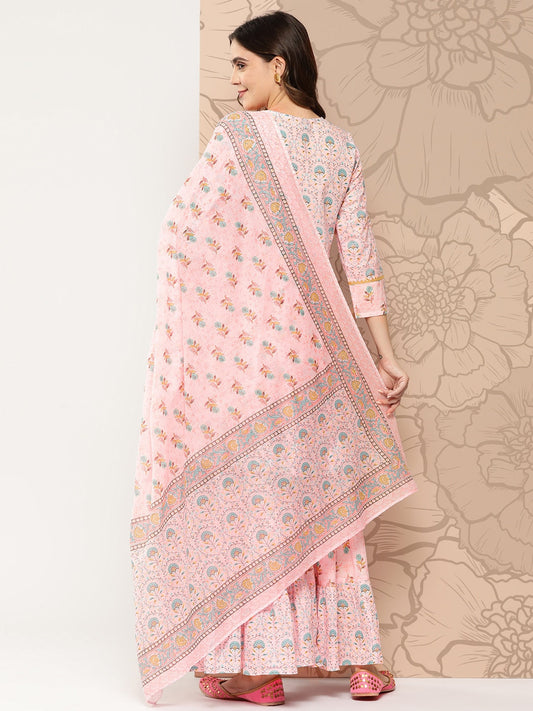 Kalini Floral Printed Gotta Patti Pure Cotton Kurta with Sharara & Dupatta | Swadesiicart