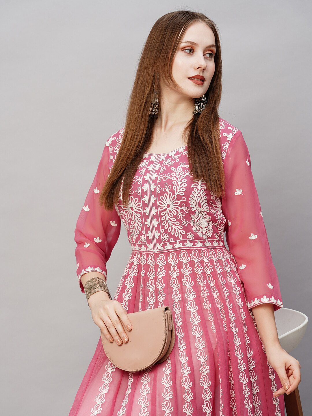 Kalini Ethnic Embroidered Thread Work Anarkali Kurta - Swadesiicart