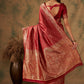 Sangria Red & Gold Toned Ethnic Motifs Woven Design Zari Banarasi Saree | Swadesiicart