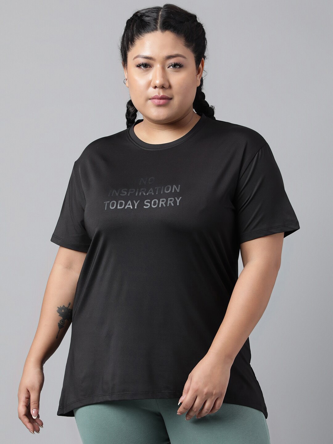 MKH Plus Size Typography Printed Dri-FIT Relaxed Fit Drop-Shoulder Sleeves Gym T-shirt - Swadesiicart
