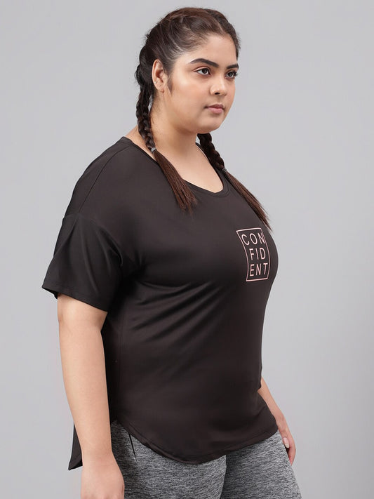 MKH Plus Size Typography Printed Relaxed Fit Dri-FIT Sports T-shirt - Swadesiicart